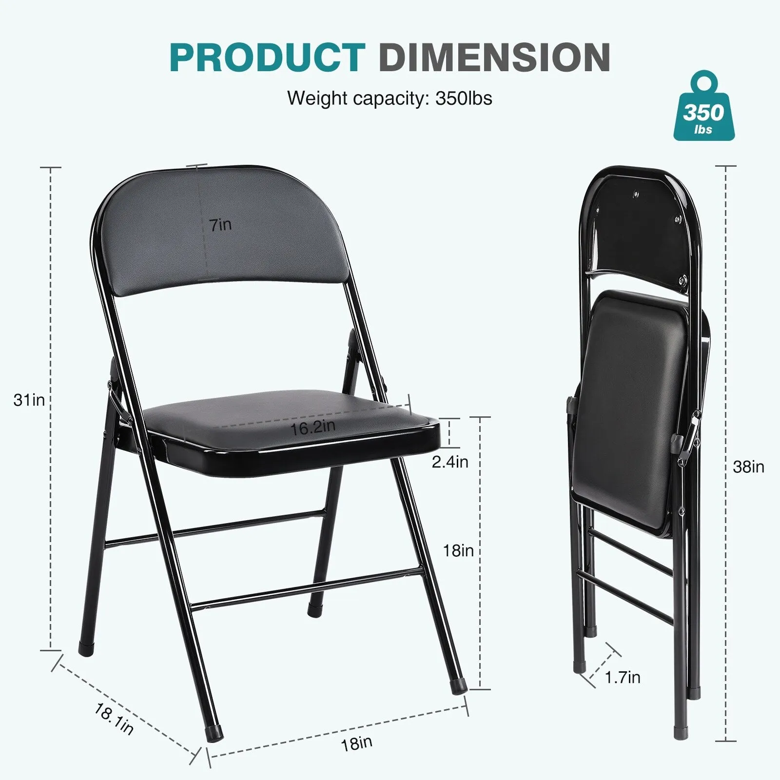 2-Pack Leather Padded Folding Chairs