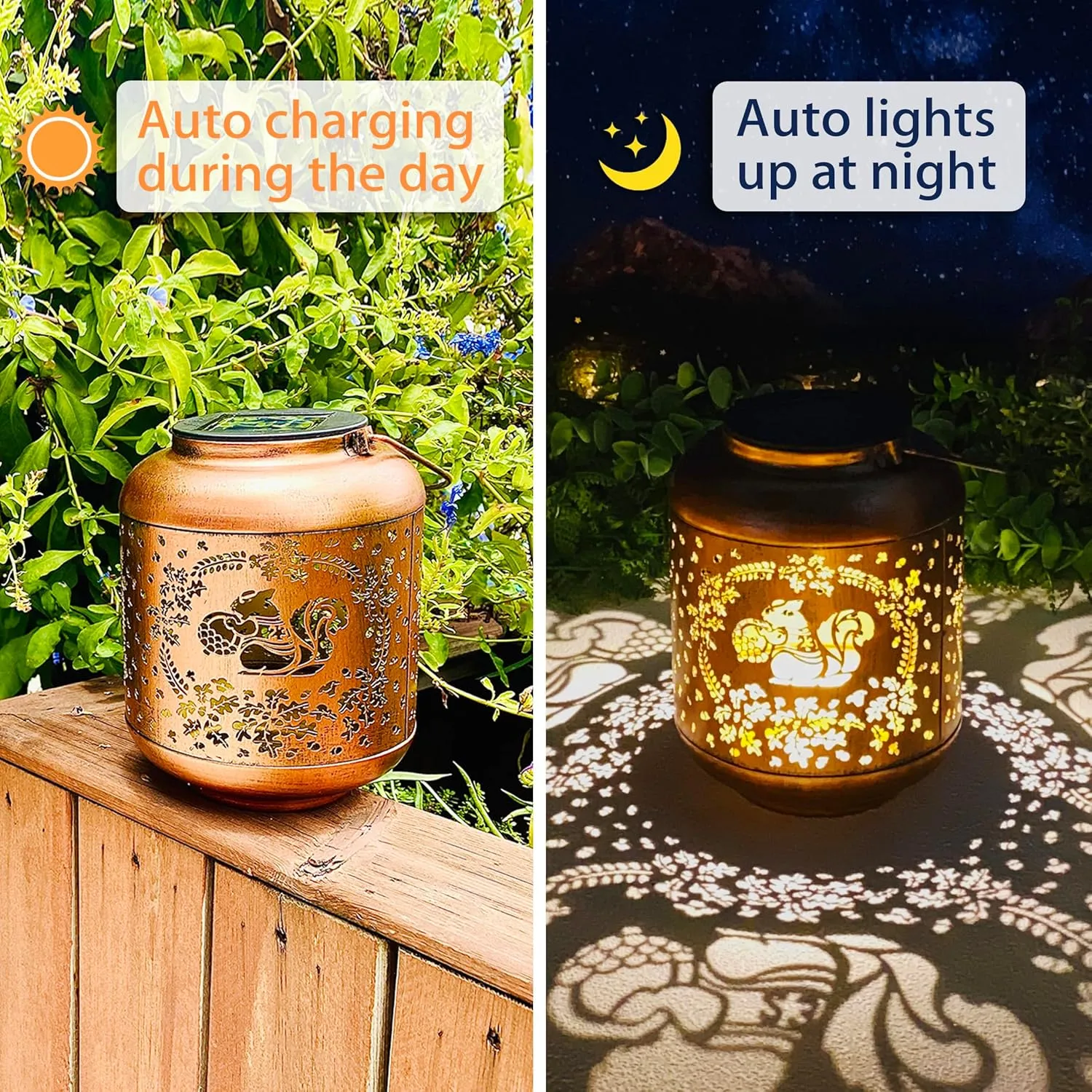 2 Pack Squirrel Solar Lanterns Outdoor Waterproof Hanging Solar Lights Squirrel Gifts for Women Men Metal Decorative LED Lanterns for Yard, Patio, Lawn, Tabletop, Pathway, Landscape, Garden Decor
