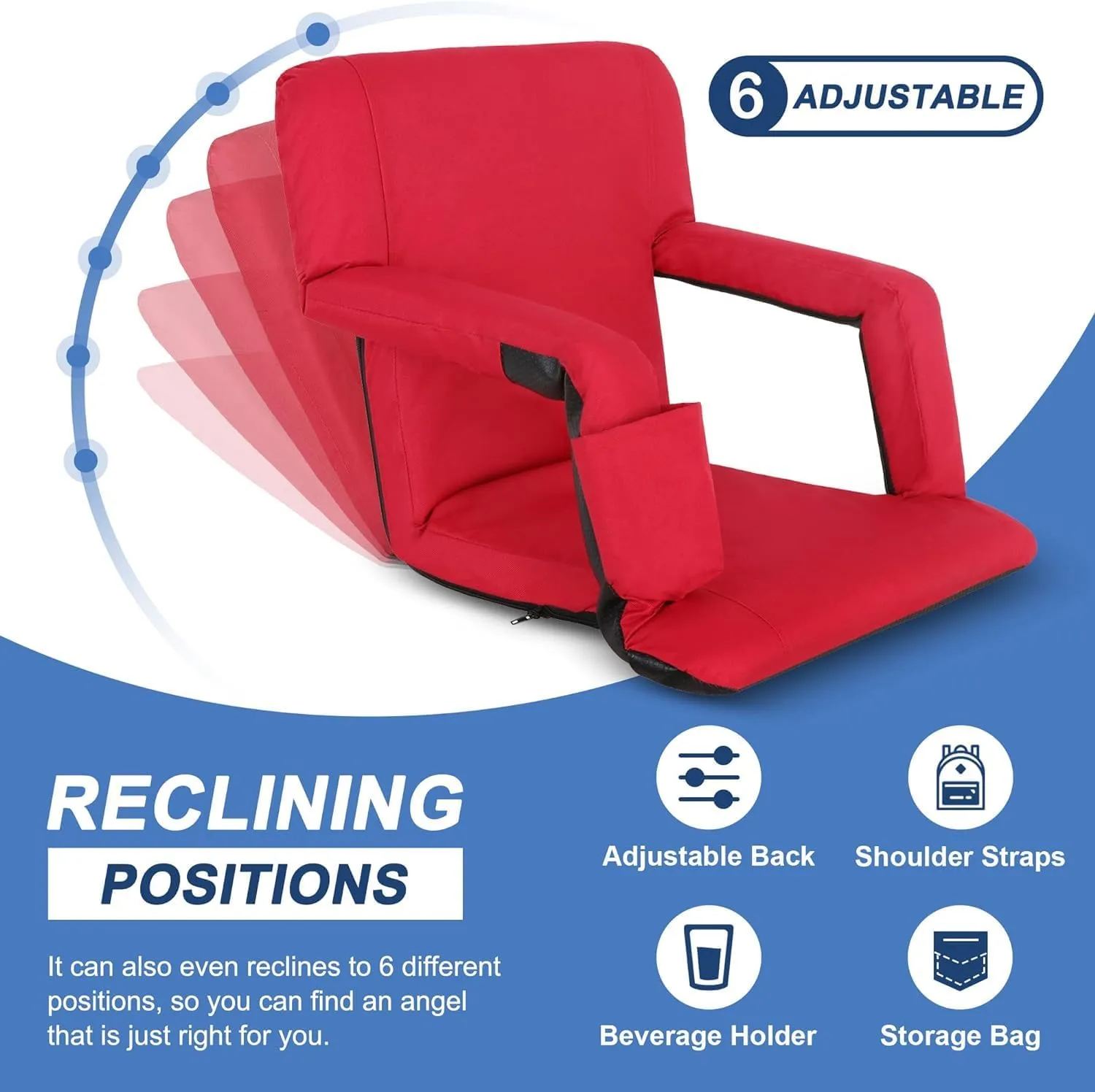 2 Pack Stadium Seats for Bleachers w/Back Support Padded Cushions 20.5"/25" Wide Comfortable Bleacher Chairs, Portable & Reclining Design - Ideal for Camping, Stadium Events