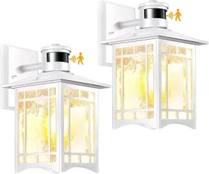2 Pack White Outdoor Wall Lights with Motion Sensor - Dusk to Dawn Lighting, Modern LED Exterior Light Fixture - Porch Lantern for House Garage - Anti-Rust Outdoor Wall Sconce