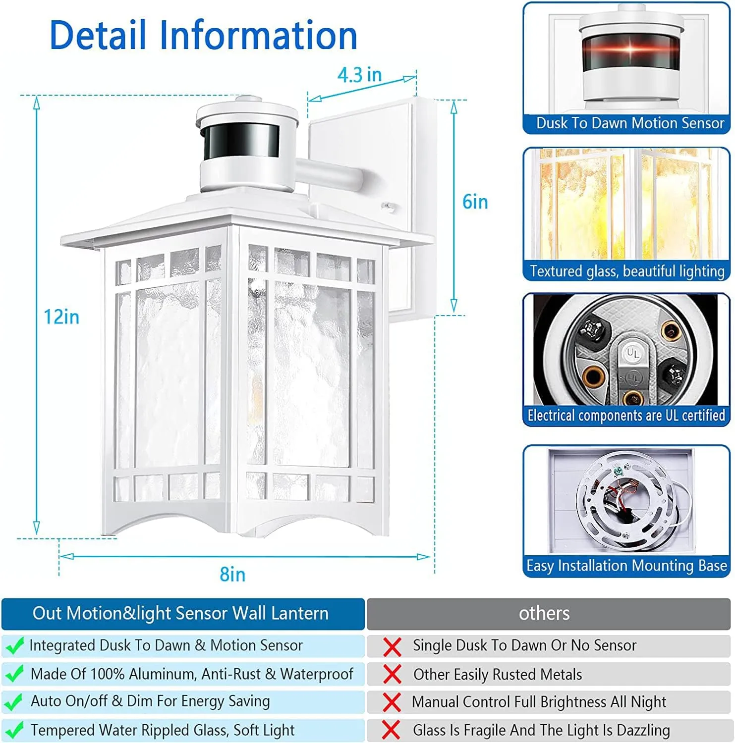 2 Pack White Outdoor Wall Lights with Motion Sensor - Dusk to Dawn Lighting, Modern LED Exterior Light Fixture - Porch Lantern for House Garage - Anti-Rust Outdoor Wall Sconce