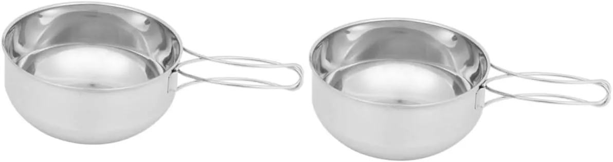2 Pcs Compact Camping Cooking Set Pot Bowl Collapsible Stainless Steel Utensils Portable Cooking Supplies for 1-2 People