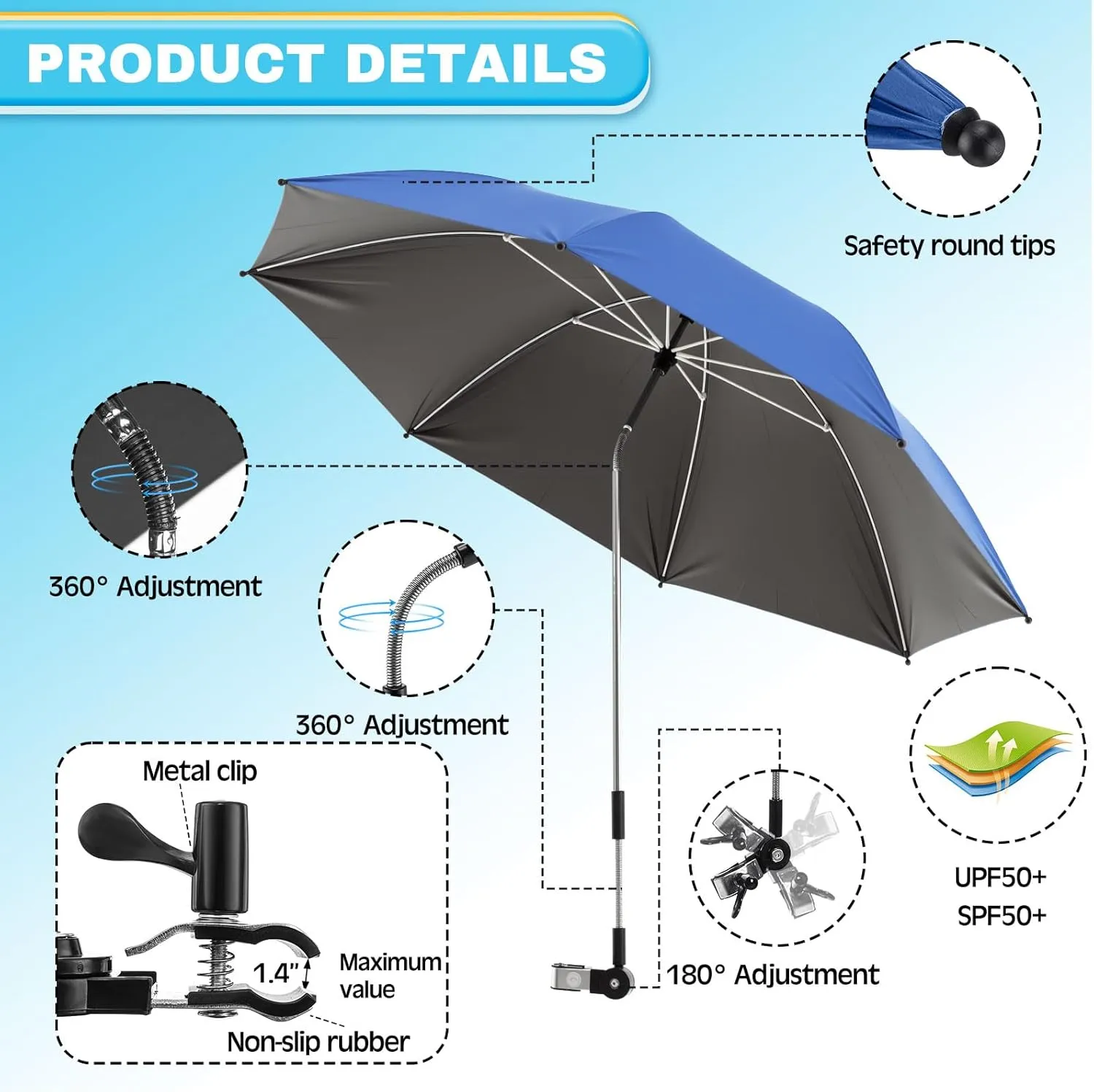 2 Pcs Foldable Camping Chair with Umbrella Set of 2 Camp Chairs for Adults Folding Picnic Seat Foldable Lawn Seat for Outdoors Fishing Hiking Travel Picnic Beach Patio (Blue)