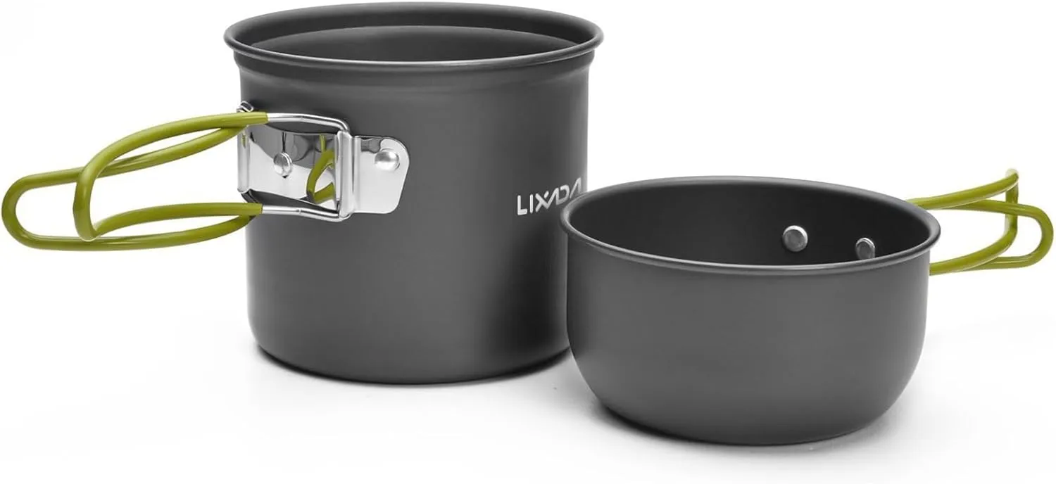 2 Pieces Camping cookware Camping pots Small pots Large pots Non Stick Lightweight pots for Camping, Outdoor Cooking and picnics, Backpacking Orange