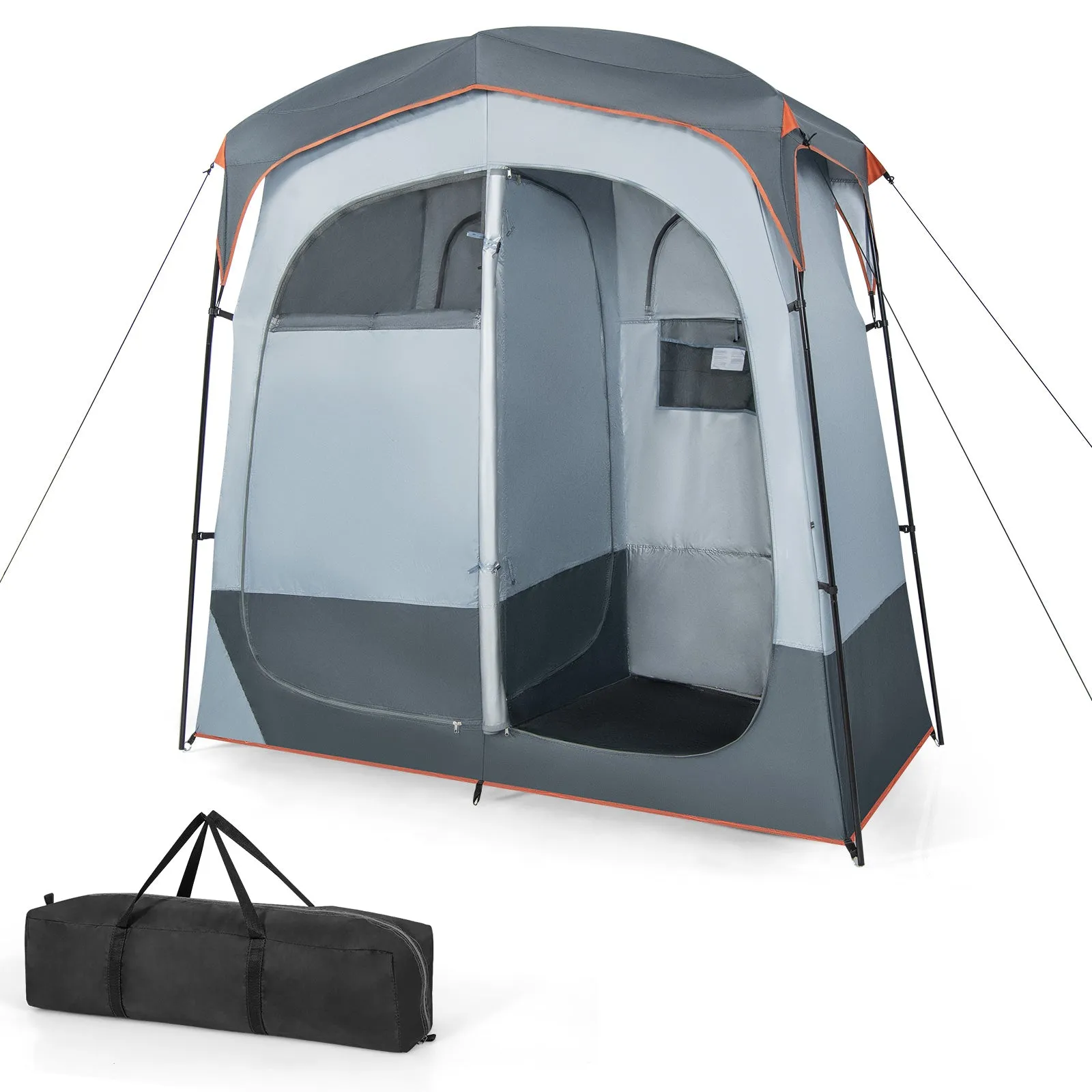 2 Rooms Oversize Privacy Shower Tent with Removable Rain Fly and Inside Pocket-Gray