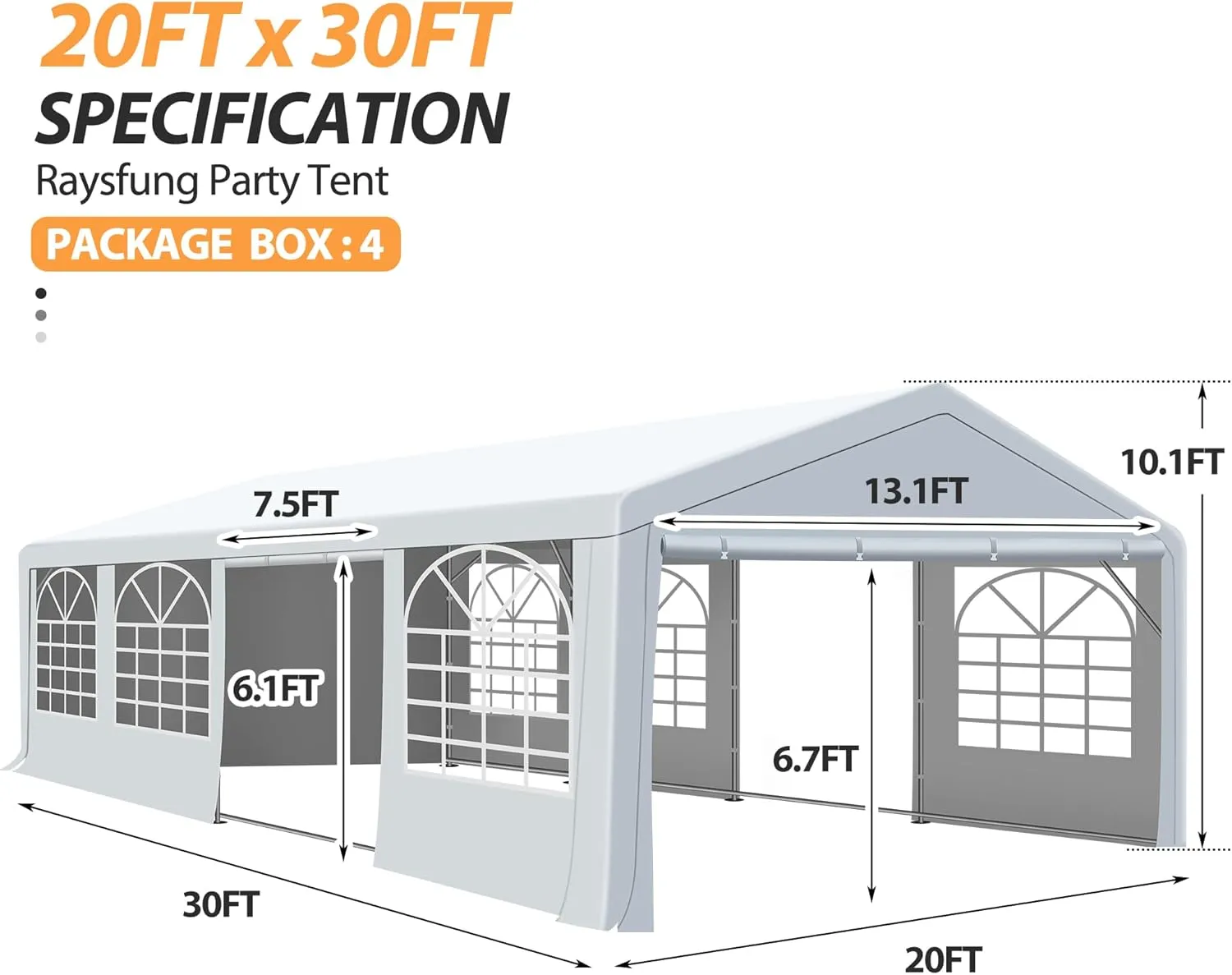 20' x 30' Heavy Duty Party Tent, Outdoor Large Wedding Tent with Removable Sidewalls, Event Canopy Shelter for Birthday Party, Outdoor Event