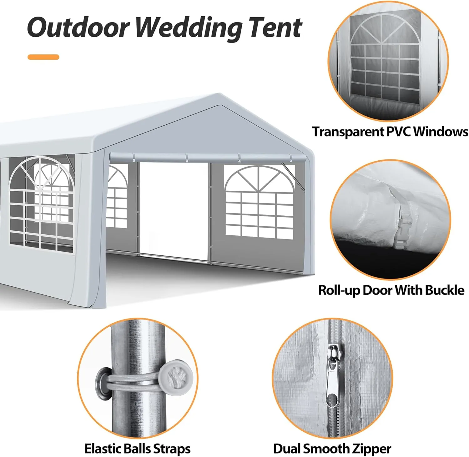 20' x 30' Heavy Duty Party Tent, Outdoor Large Wedding Tent with Removable Sidewalls, Event Canopy Shelter for Birthday Party, Outdoor Event