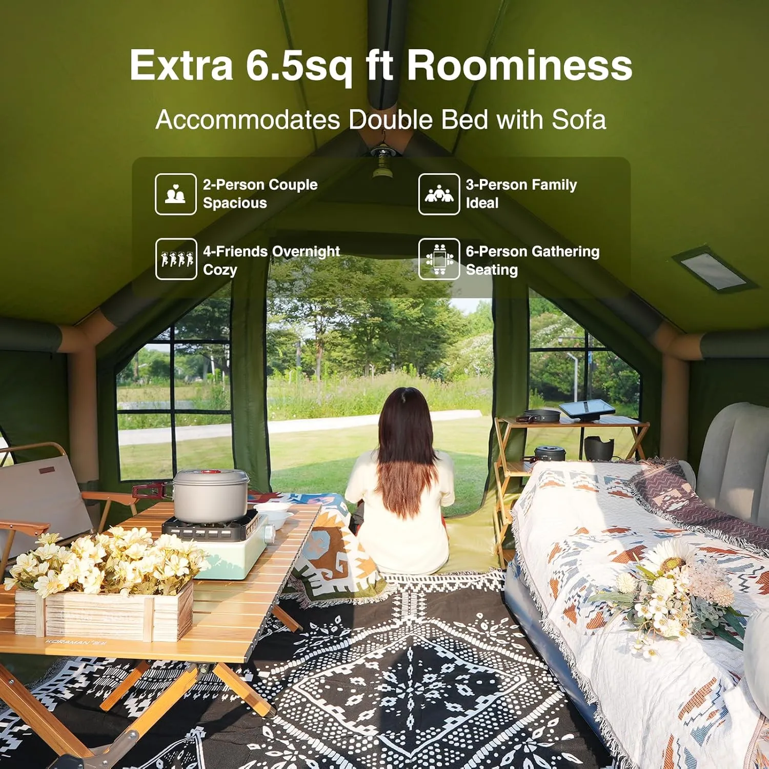 2025 Upgraded 100% Waterproof Inflatable Camping Tent, Large Blow-Up Air Tent, No Assembly Needed Luxury Glamping House, Oxford Fabric