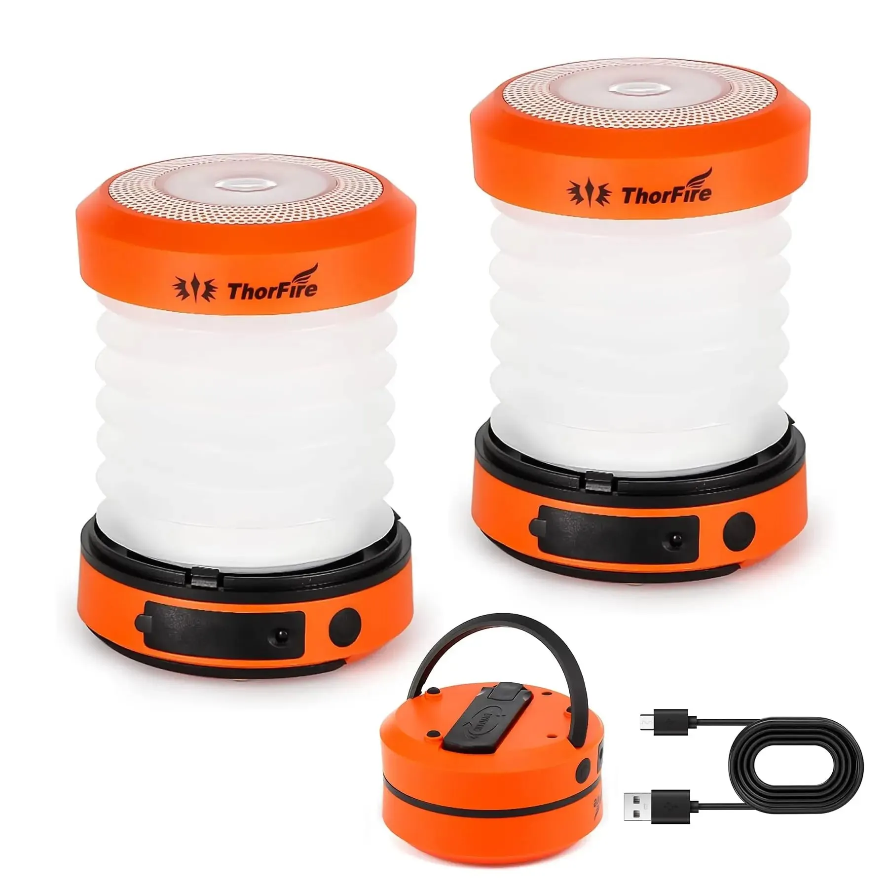 2/4 Foldable, Hand Crank Solar Camping Lantern Set w/Power Bank Function