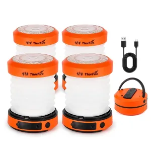 2/4 Foldable, Hand Crank Solar Camping Lantern Set w/Power Bank Function