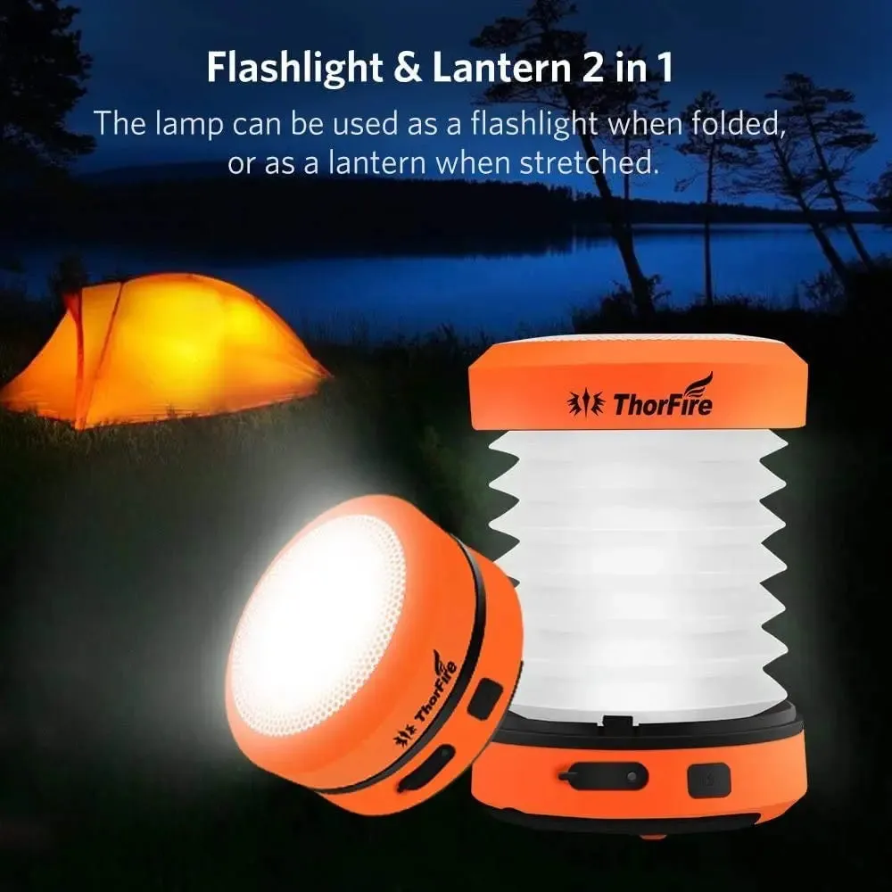 2/4 Foldable, Hand Crank Solar Camping Lantern Set w/Power Bank Function