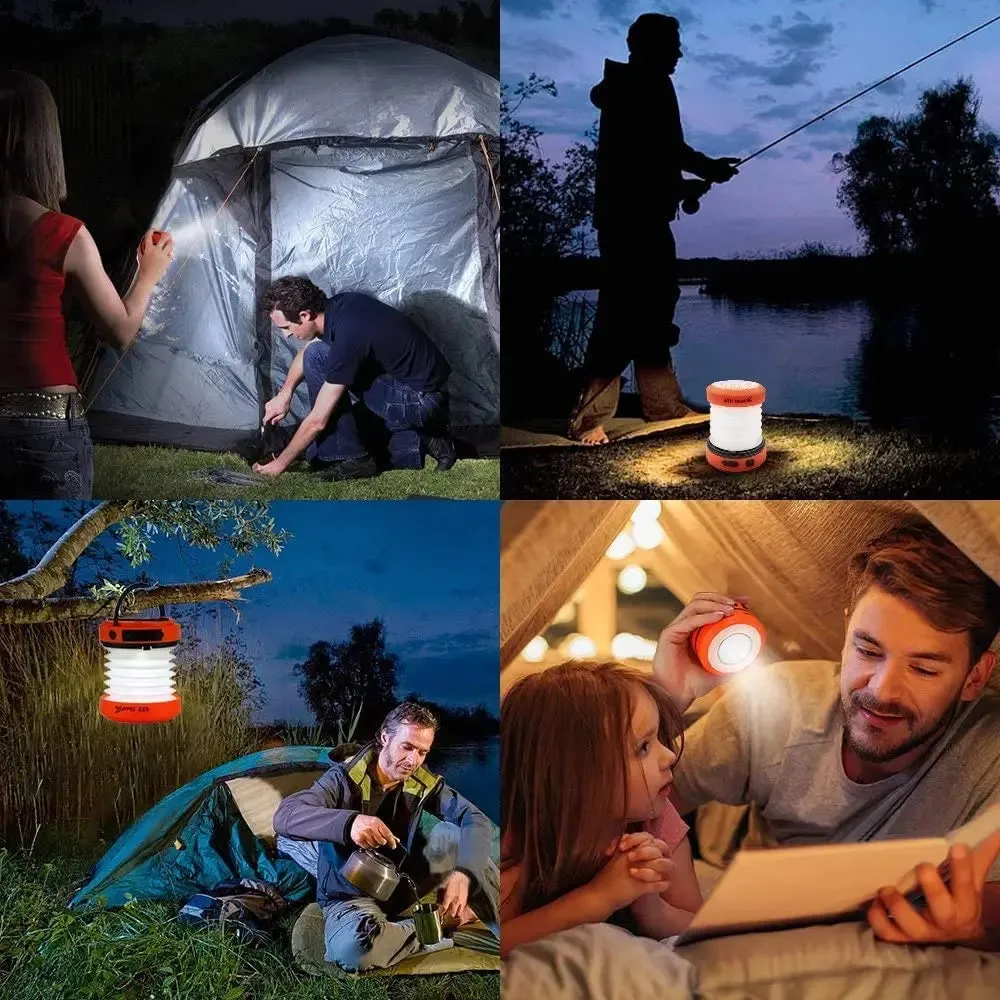 2/4 Foldable, Hand Crank Solar Camping Lantern Set w/Power Bank Function