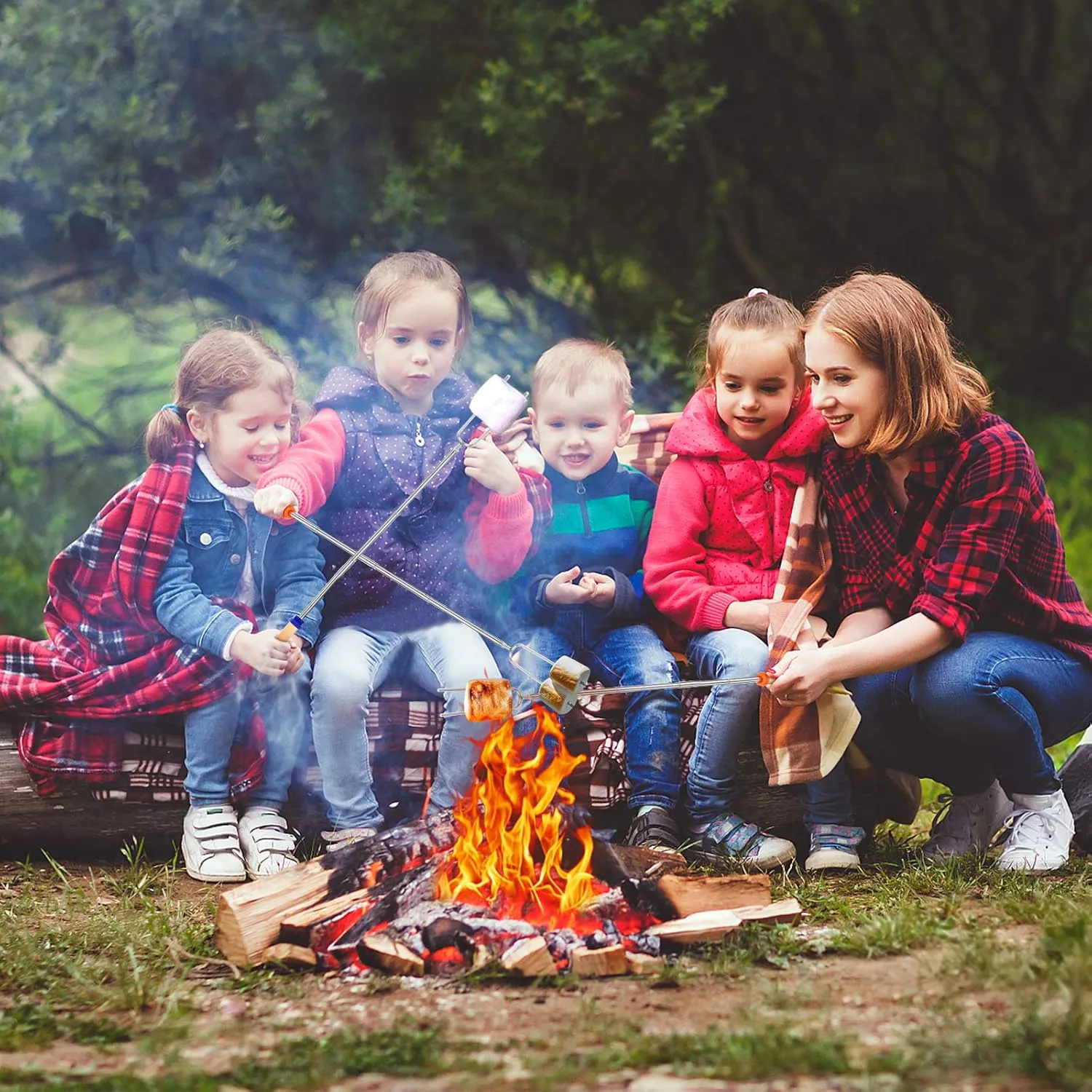 24 PCS Marshmallow Roasting Sticks, Telescoping Smores Sticks for Open Fire Pit, 32 Inch Long Marshmallow Toasting Barbecue Forks Smores Skewers for Campfire Camping Hotdog Hot Dog Bonfire Grill