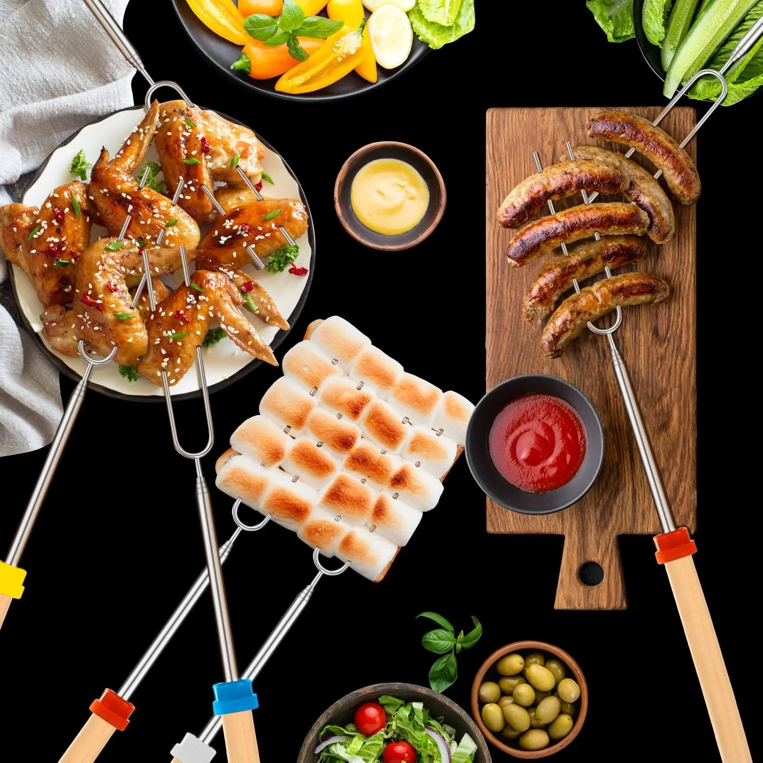 24 PCS Marshmallow Roasting Sticks, Telescoping Smores Sticks for Open Fire Pit, 32 Inch Long Marshmallow Toasting Barbecue Forks Smores Skewers for Campfire Camping Hotdog Hot Dog Bonfire Grill