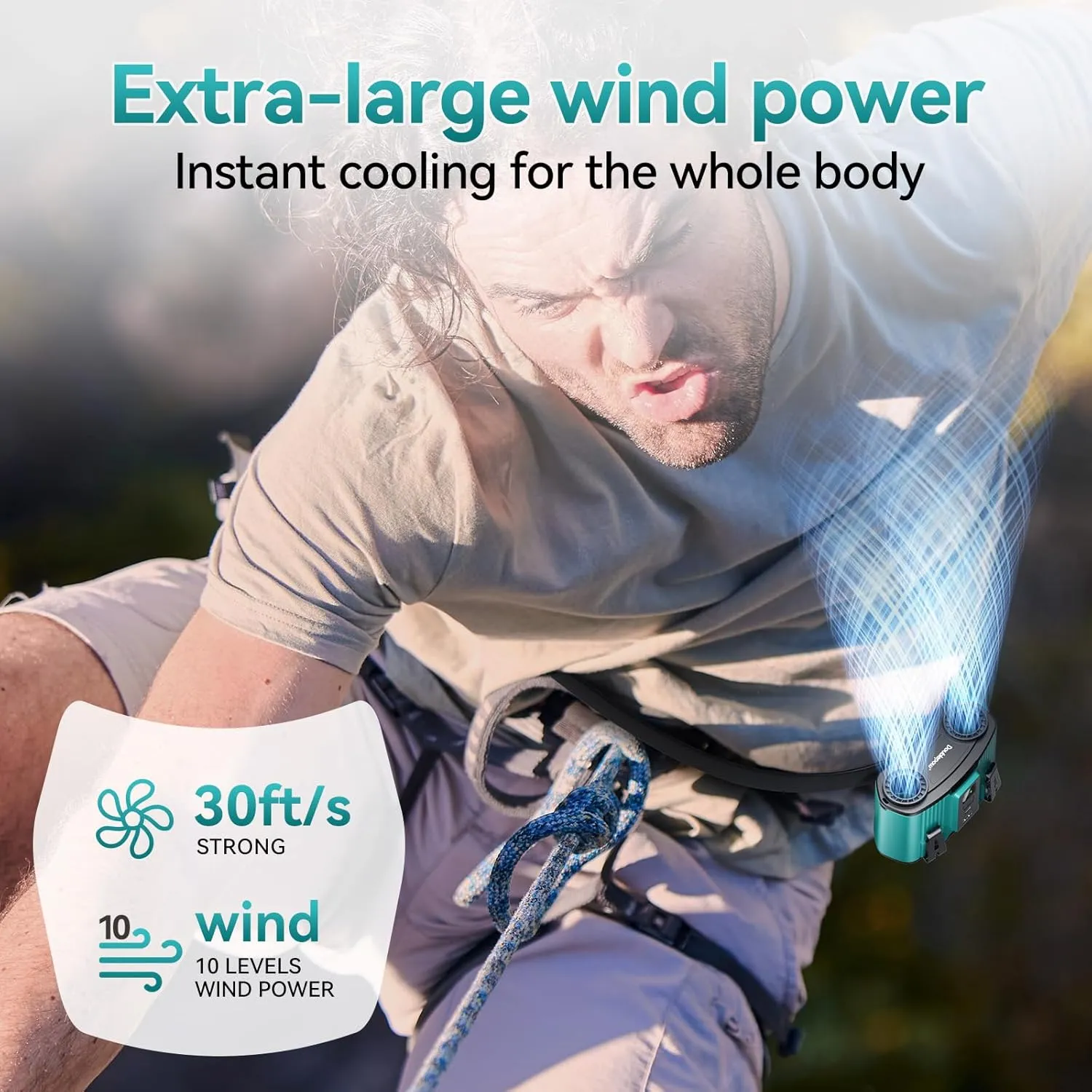 24000mAh Personal Waist Fan, USB Rechargeable Clip The Waist For Working,10 Speed & 40H Cooling and Heatstroke Prevention For Outdoor Travel Camping (Blue, 24000mAh)