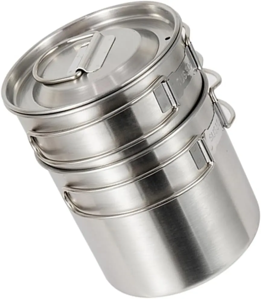 2pc Stainless Steel Camping Cookware Set Portable Cup for Hiking Collapsible Cups for Traveling