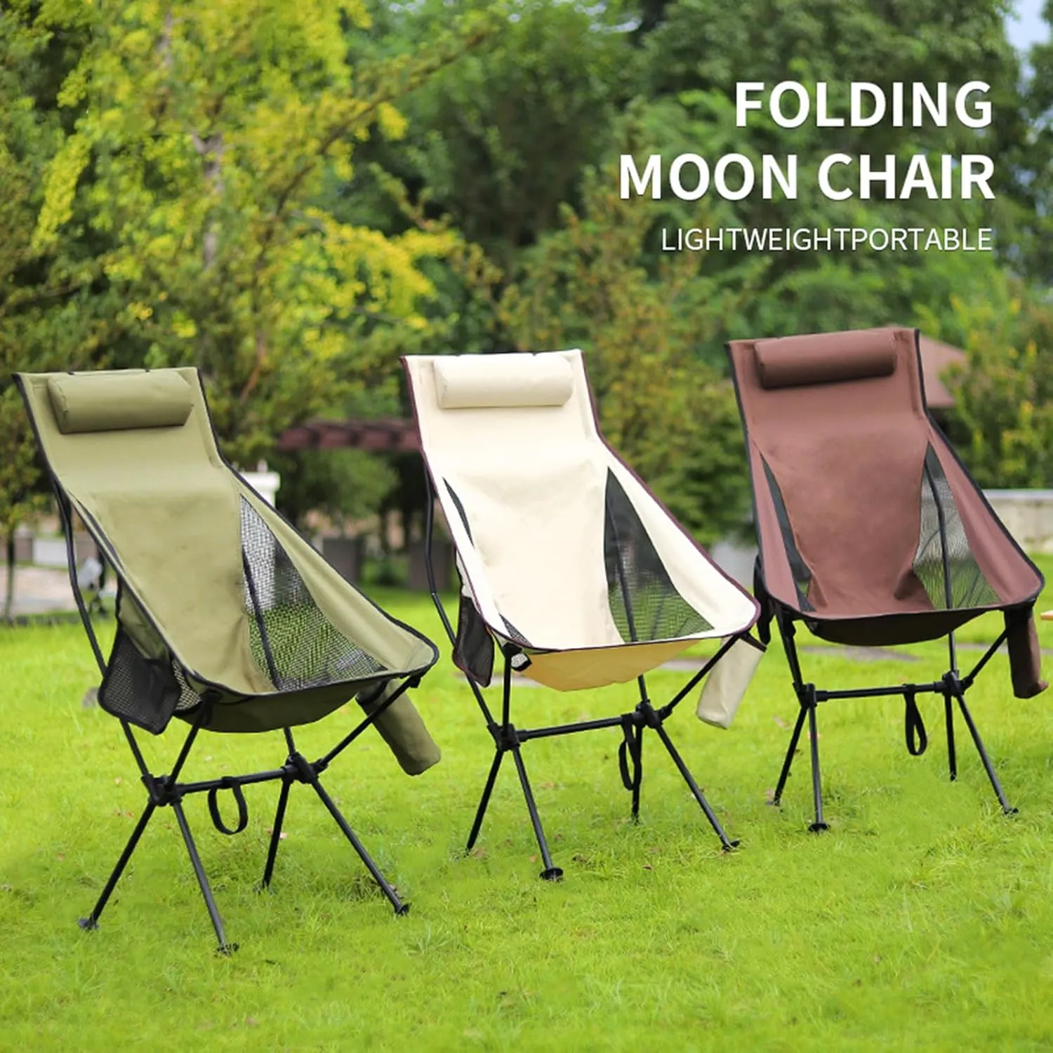 2pcs Camping Chair Recliner Portable Beach Chair Lounger Foldable for Adults with Headrest Cup Holder Storage Bag Lawn Chair for Outdoor Fishing Picnic Garden Sports Patio, Black