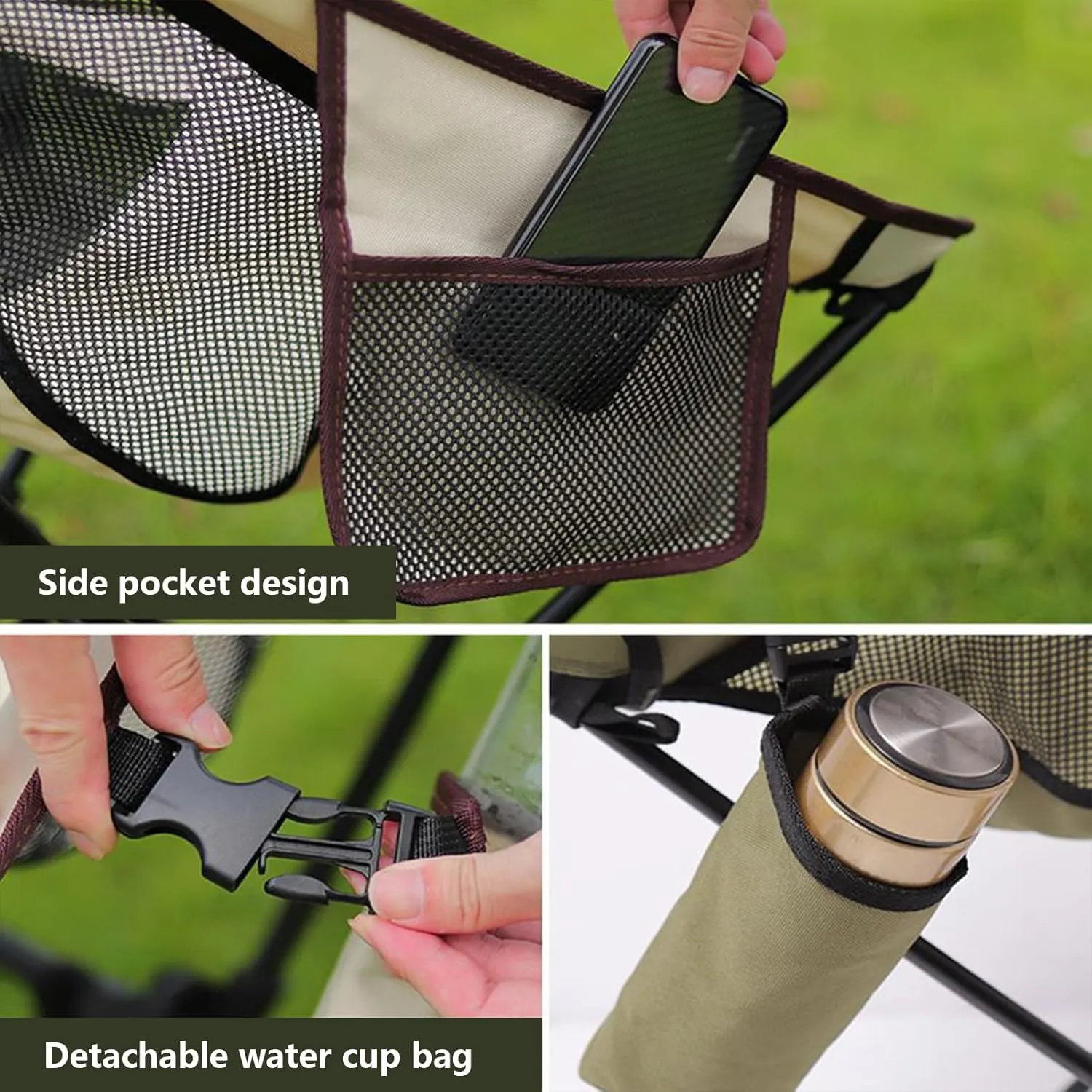 2pcs Camping Chair Recliner Portable Beach Chair Lounger Foldable for Adults with Headrest Cup Holder Storage Bag Lawn Chair for Outdoor Fishing Picnic Garden Sports Patio, Black