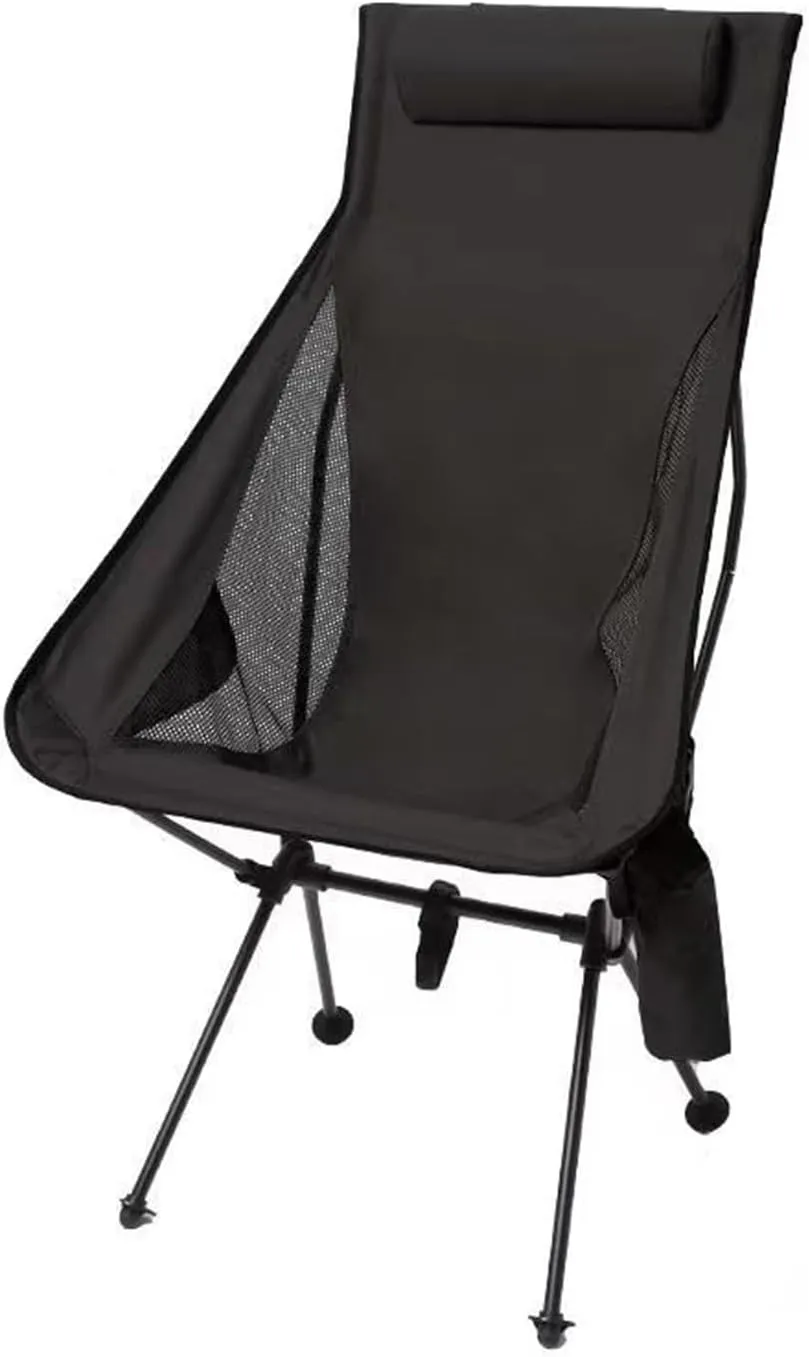 2pcs Camping Chair Recliner Portable Beach Chair Lounger Foldable for Adults with Headrest Cup Holder Storage Bag Lawn Chair for Outdoor Fishing Picnic Garden Sports Patio, Black