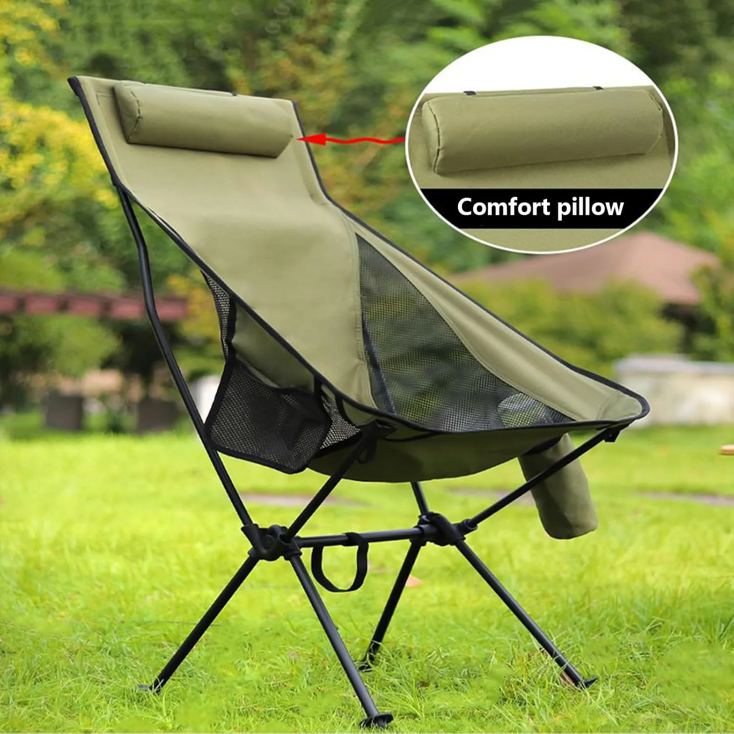 2pcs Camping Chair Recliner Portable Beach Chair Lounger Foldable for Adults with Headrest Cup Holder Storage Bag Lawn Chair for Outdoor Fishing Picnic Garden Sports Patio, Black
