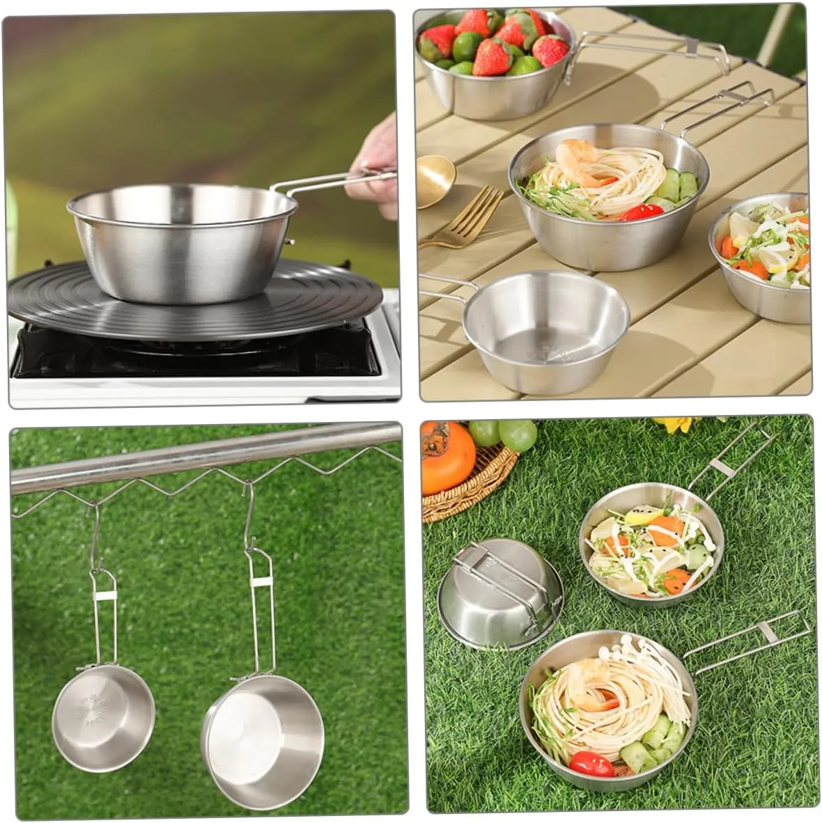 2sets Collapsible Camping Bowl Set Stainless Steel Mixing Bowls Folding Utensils Ice for Outdoor Cooking 3pcs*2