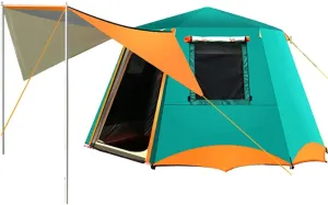 3-4 Person Automatic Tent with Porch Camping Pop Up Tent with 2 Door and 2 Double Layer Instant Family Tent for Camping Outdoor Hiking (Red 5) (Green 5)