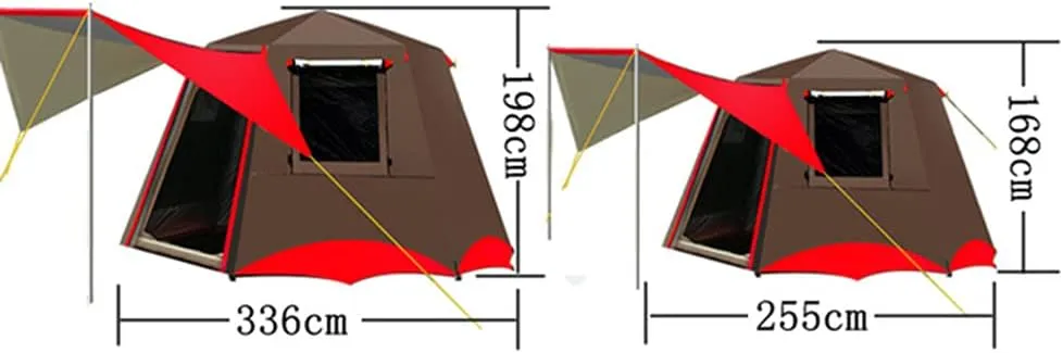 3-4 Person Automatic Tent with Porch Camping Pop Up Tent with 2 Door and 2 Double Layer Instant Family Tent for Camping Outdoor Hiking (Red 5) (Green 5)