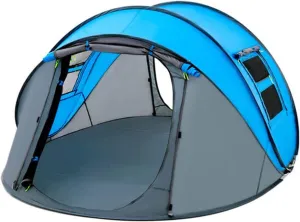 3-4 Person Easy Pop Up Tent,9.5'X6.6'X52'',Waterproof Sun Shelters Automatic Setup,2 Doors-Instant Family Tents with Carry Bag for Camping, Hiking & Traveling Mountaineering Suvival Gear (Blue)