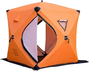 3-4 Person Portable Ice Fishing Shelter Easy Set-up Winter Fishing Tent Ice Fishing Tent with Carry Bag Fishing Equipment Outdoors (Orange 3~4 Person 180X180X210CM)
