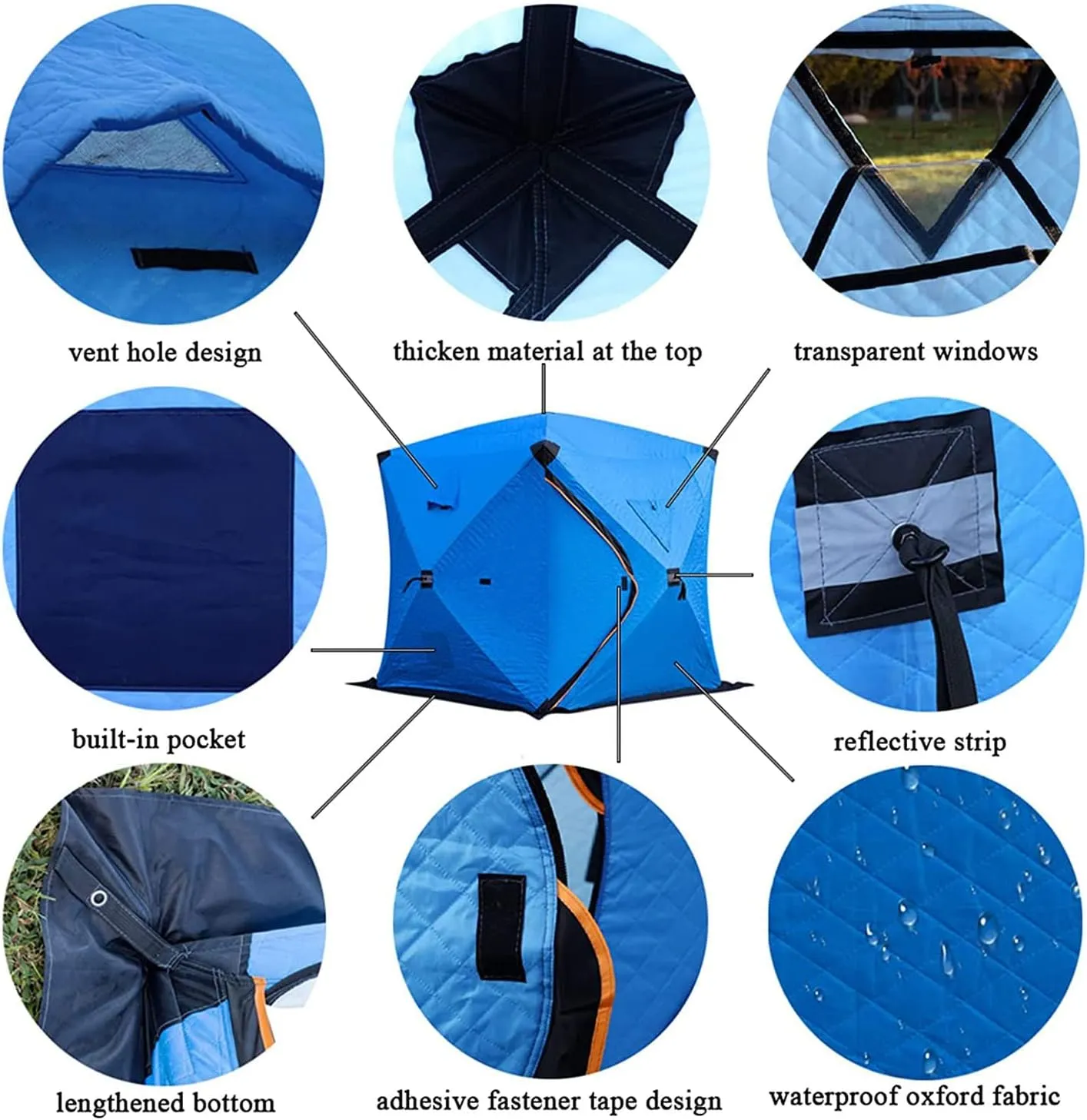 3-4 Person Portable Ice Fishing Shelter Easy Set-up Winter Fishing Tent Ice Fishing Tent with Carry Bag Fishing Equipment Outdoors (Orange 3~4 Person 180X180X210CM)