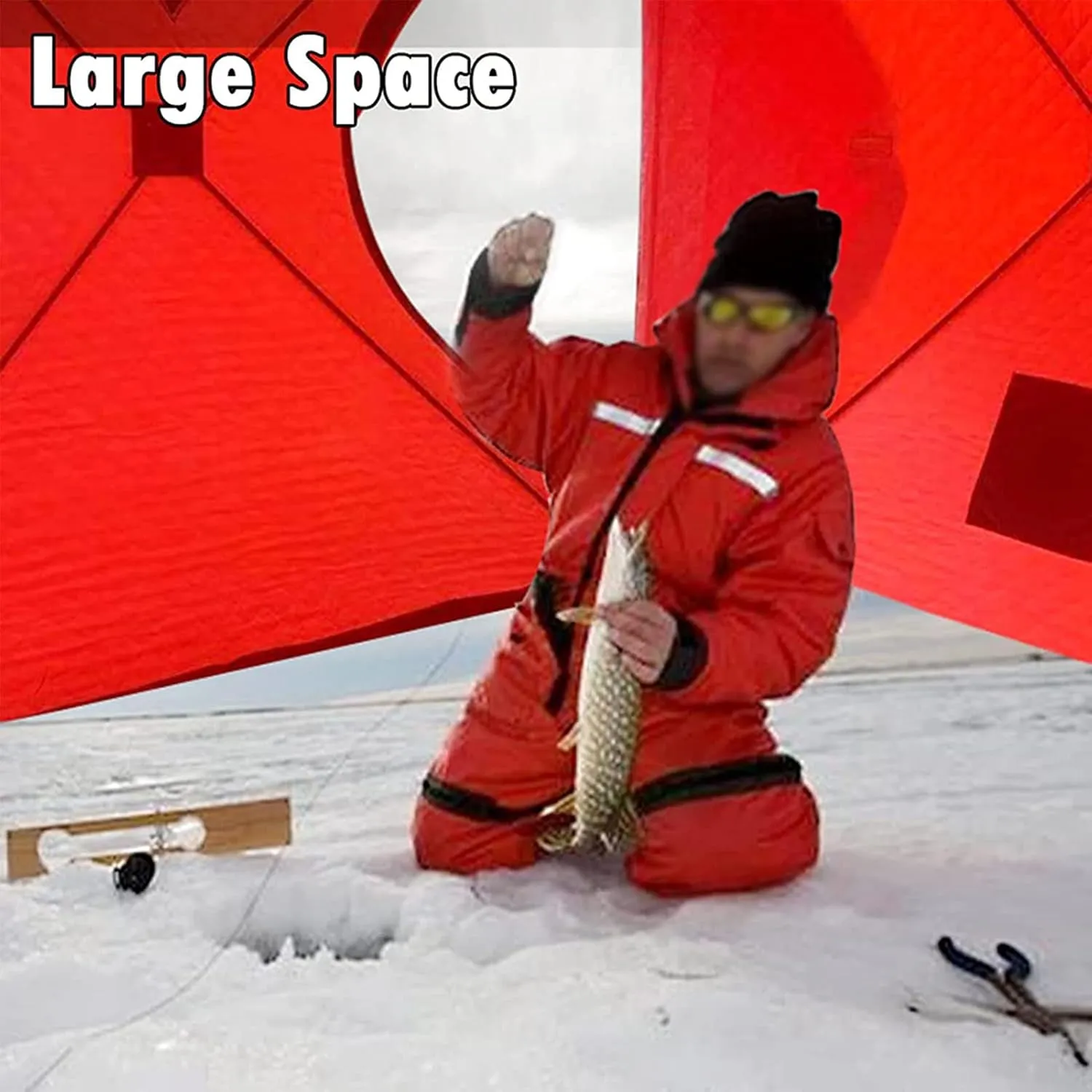 3-4 Person Portable Ice Fishing Shelter Easy Set-up Winter Fishing Tent Ice Fishing Tent with Carry Bag Fishing Equipment Outdoors (Orange 3~4 Person 180X180X210CM)