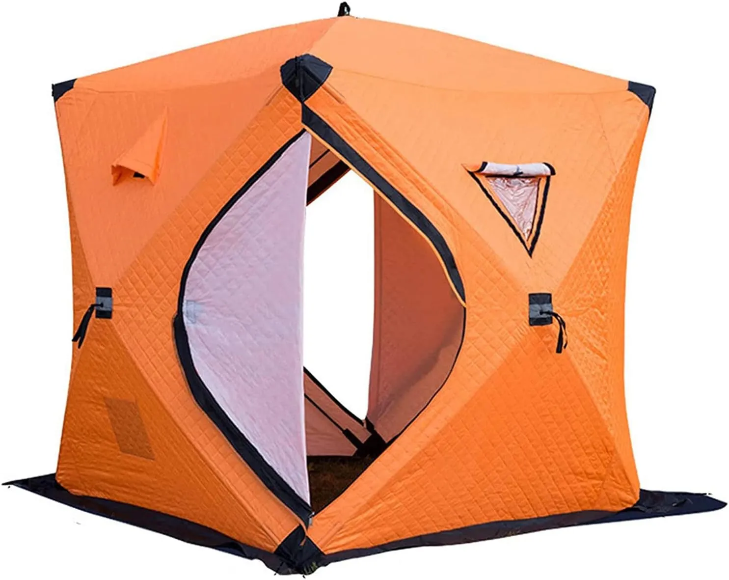 3-4 Person Portable Ice Fishing Shelter Easy Set-up Winter Fishing Tent Ice Fishing Tent with Carry Bag Fishing Equipment Outdoors (Orange 3~4 Person 180X180X210CM)