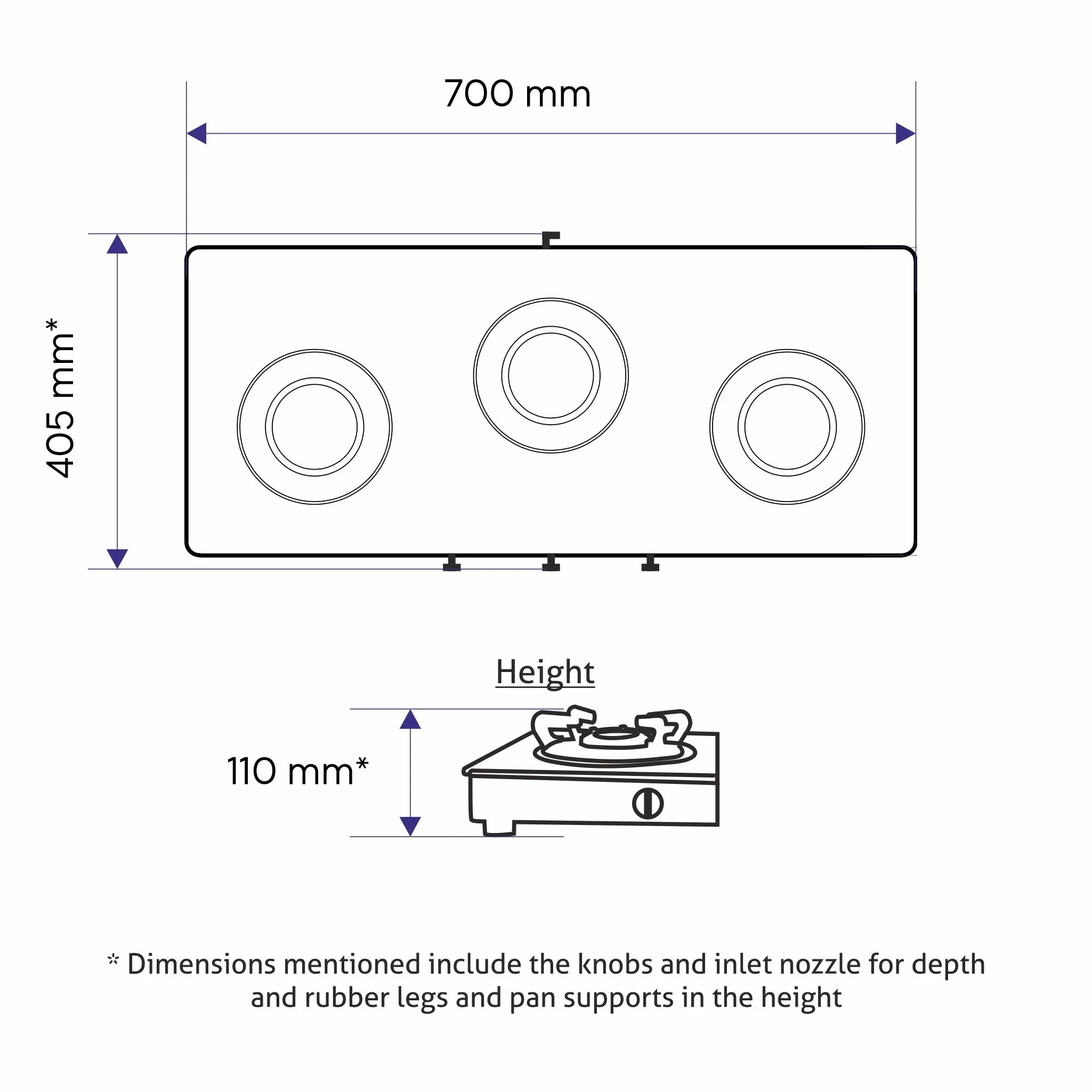 3 Burner PNG Glass Gas Stove with Brass Burner Black - Manual (1030 GT BB BL PN)