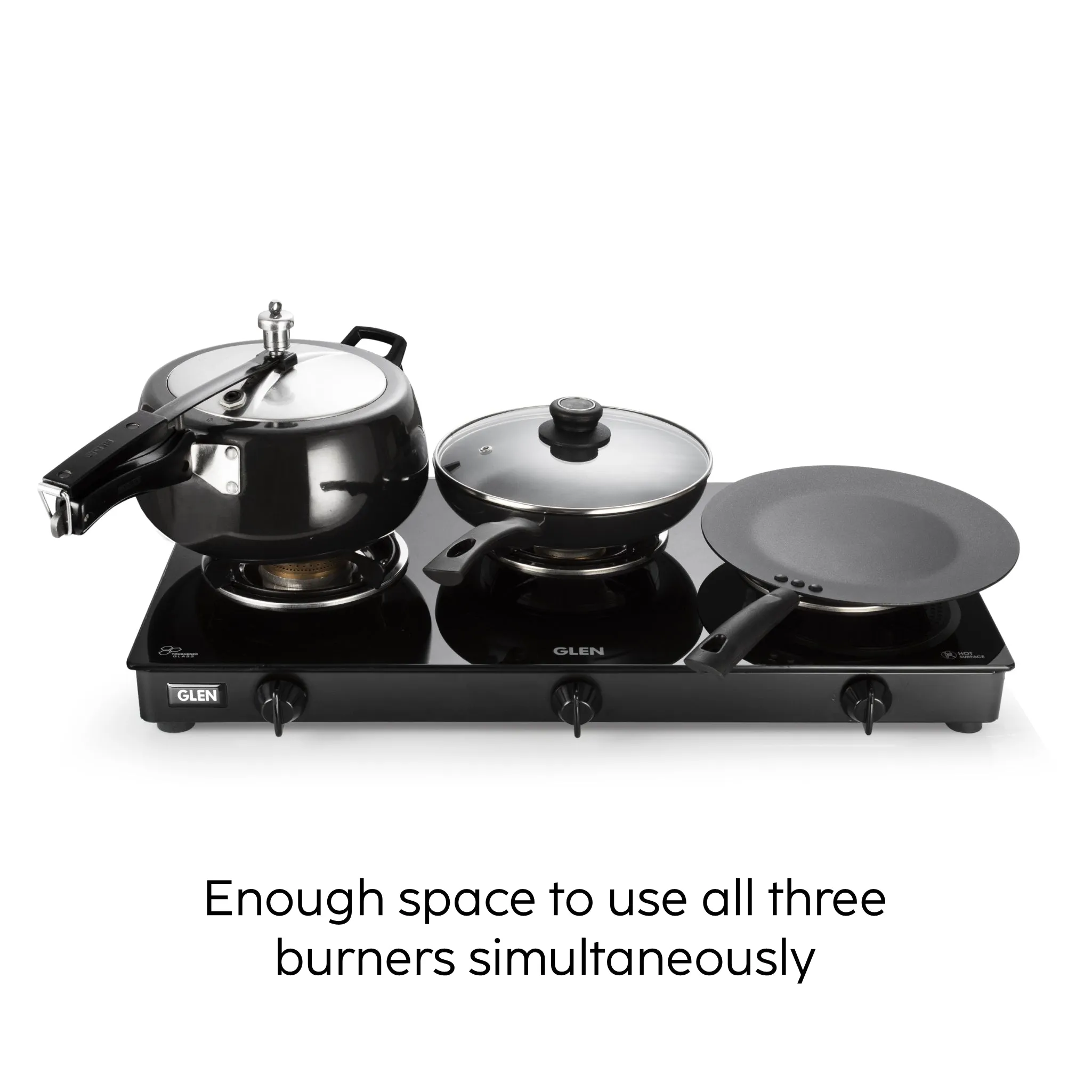 3 Burner PNG Glass Gas Stove with Brass Burner Black - Manual (1030 GT BB BL PN)