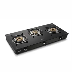 3 Burner PNG Glass Gas Stove with Brass Burner Black - Manual (1030 GT BB BL PN)