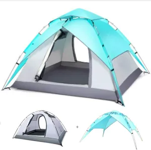 3-in-1 Family Automatic 4-6 Person Pop Up Tent, Festival Pop-Up Tent Beach Shelter Portable Tents Waterproof Anti UV for Travelling Beach BBQ Park Fishing Instant Sun Shade Shelter Canopy (DAR