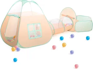 3 in 1 Pop Up Kids Play Tent with Tunnel and Ball Pit for Toddlers, Baby Toys for 1 2 3 Year Old Boys and Girls Birthday Gift, Indoor Outdoor Playhouse for Kids