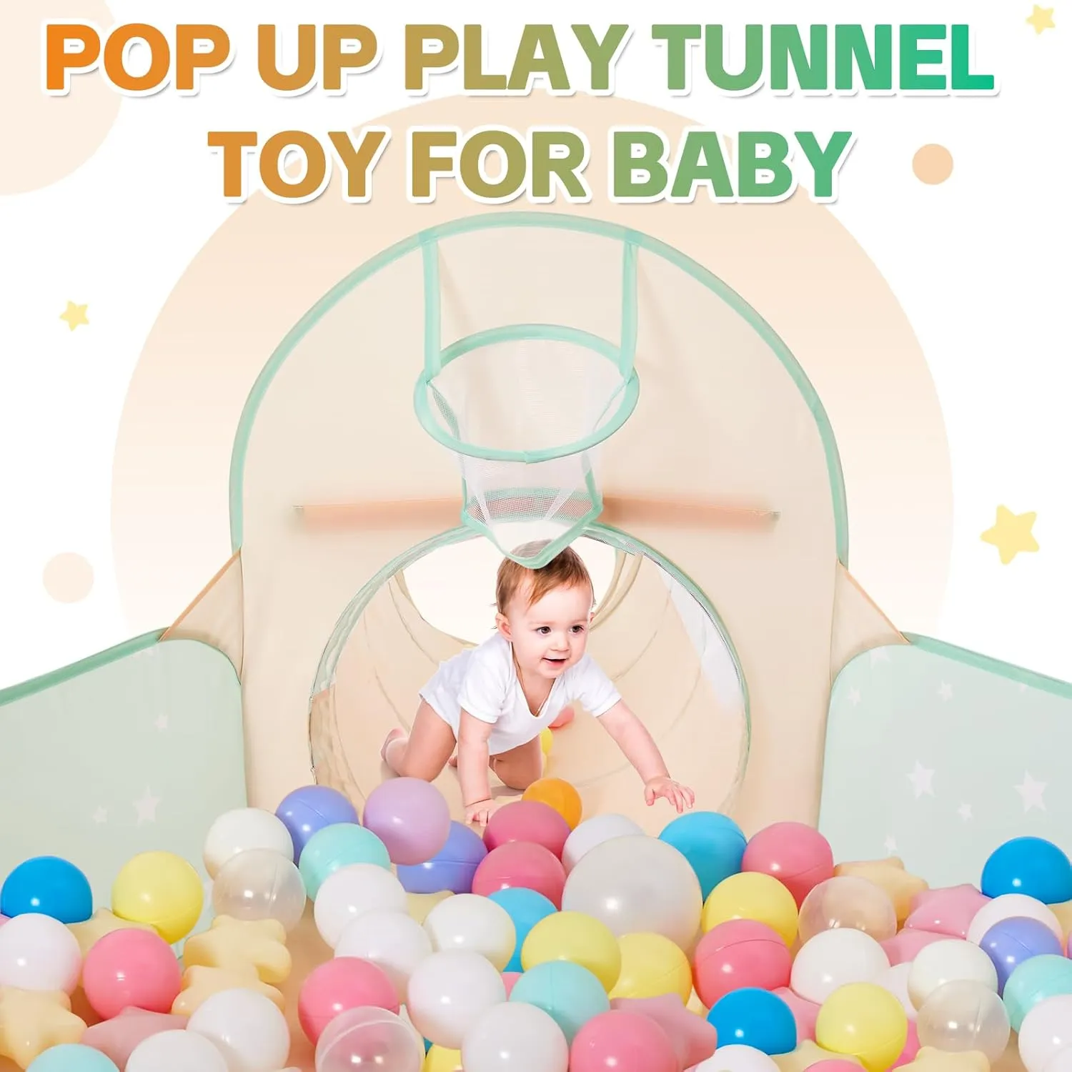 3 in 1 Pop Up Kids Play Tent with Tunnel and Ball Pit for Toddlers, Baby Toys for 1 2 3 Year Old Boys and Girls Birthday Gift, Indoor Outdoor Playhouse for Kids