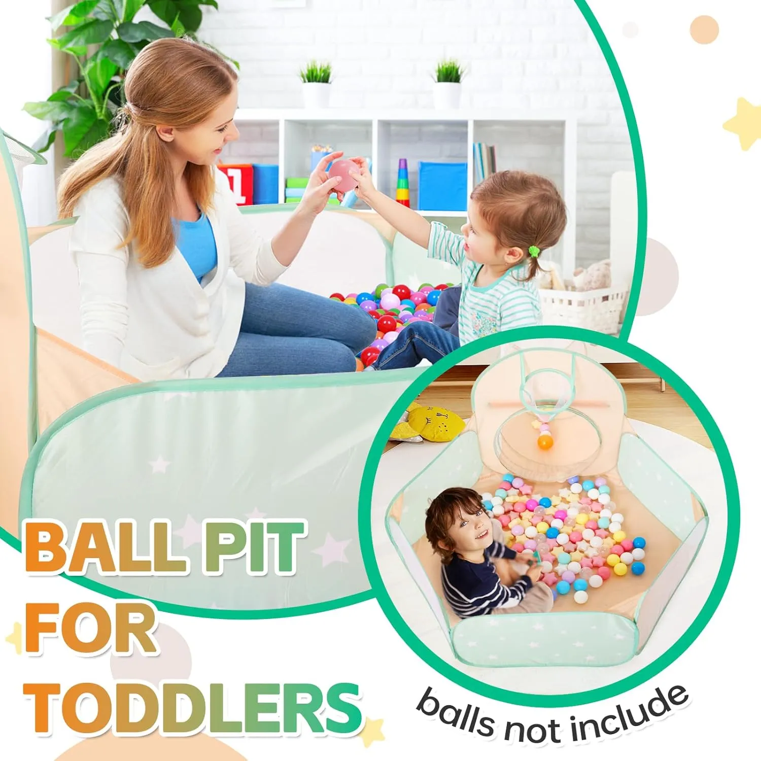 3 in 1 Pop Up Kids Play Tent with Tunnel and Ball Pit for Toddlers, Baby Toys for 1 2 3 Year Old Boys and Girls Birthday Gift, Indoor Outdoor Playhouse for Kids