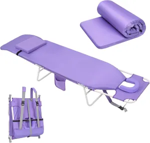 3 in 1 Women Comfort Backpack Tanning Beach Chair with Face Hole & Cushion | Portable Folding Lounge Sun Chair for Adults Outside Reading Sunbathing Poolside Camping | Reclining 6 Position