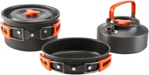 3-pc Hiking Pot Set Collapsible Aluminum Pot Utensils Heat Resistant for Outdoor Camping
