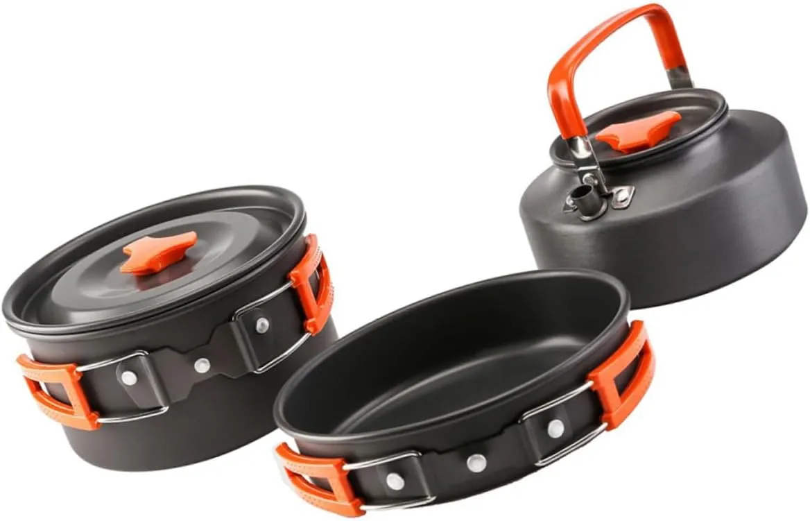 3-Piece Outdoor Pot Set Aluminum Alloy Cookware Camping Pan Set Heat-Resistant Handle