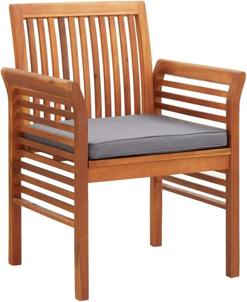 3-Piece Solid Acacia Wood Patio Dining Chairs Set with Cushions, Brown Outdoor Furniture for Backyard, Poolside, and Camping, Weather-Resistant Lounge Chairs with Deep Seat Design