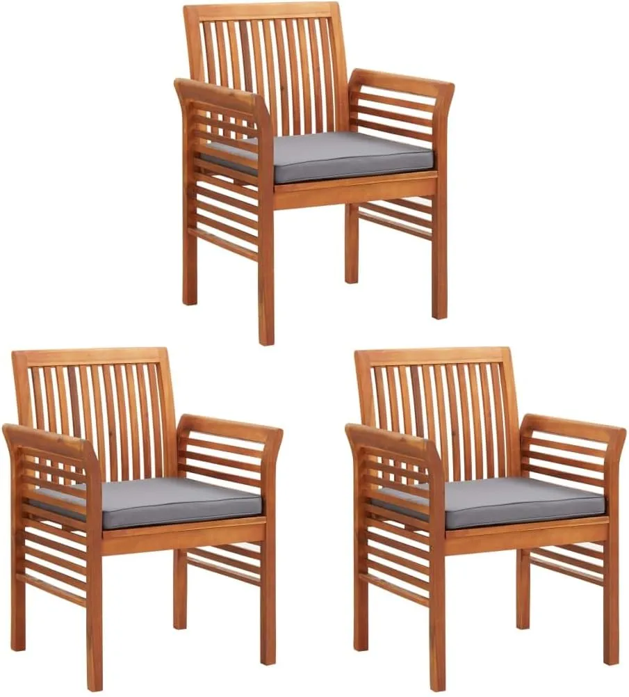 3-Piece Solid Acacia Wood Patio Dining Chairs Set with Cushions, Brown Outdoor Furniture for Backyard, Poolside, and Camping, Weather-Resistant Lounge Chairs with Deep Seat Design