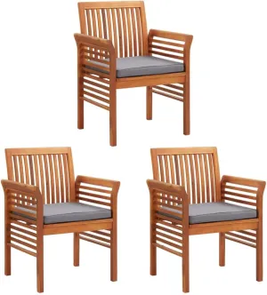 3-Piece Solid Acacia Wood Patio Dining Chairs Set with Cushions, Brown Outdoor Furniture for Backyard, Poolside, and Camping, Weather-Resistant Lounge Chairs with Deep Seat Design