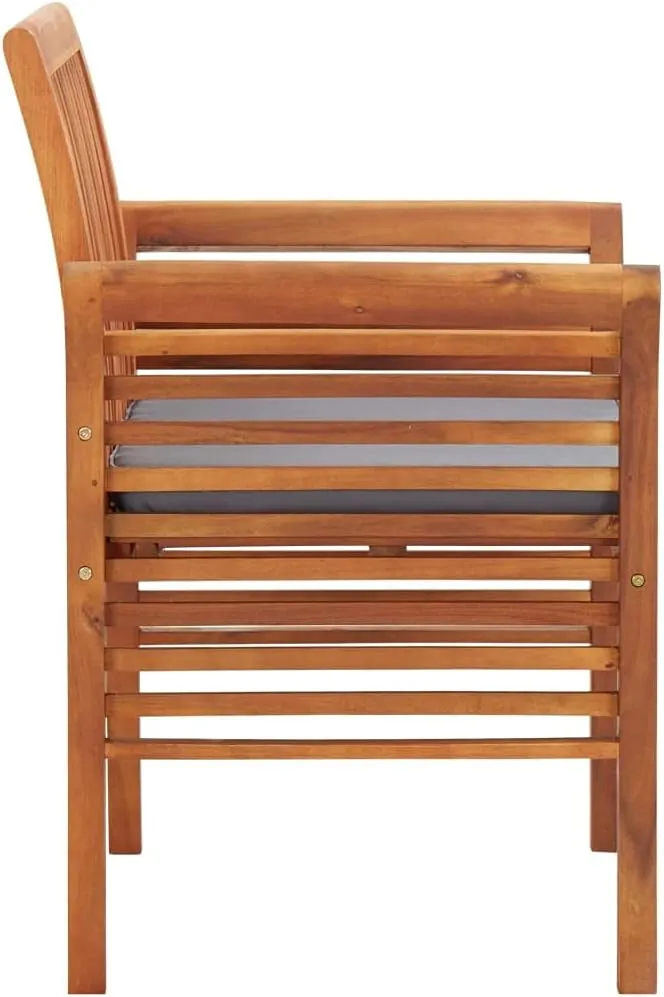 3-Piece Solid Acacia Wood Patio Dining Chairs Set with Cushions, Brown Outdoor Furniture for Backyard, Poolside, and Camping, Weather-Resistant Lounge Chairs with Deep Seat Design