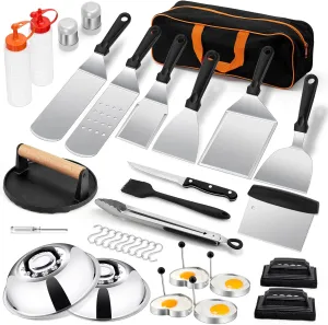 35PCS Griddle Accessories Kit, Leonyo Flat Top Grill Accessories, Grill Tools with Griddle Spatulas Smash Burger Press, Basting Cover, Scraper for Outdoor BBQ, Professional Gift for Men & Women