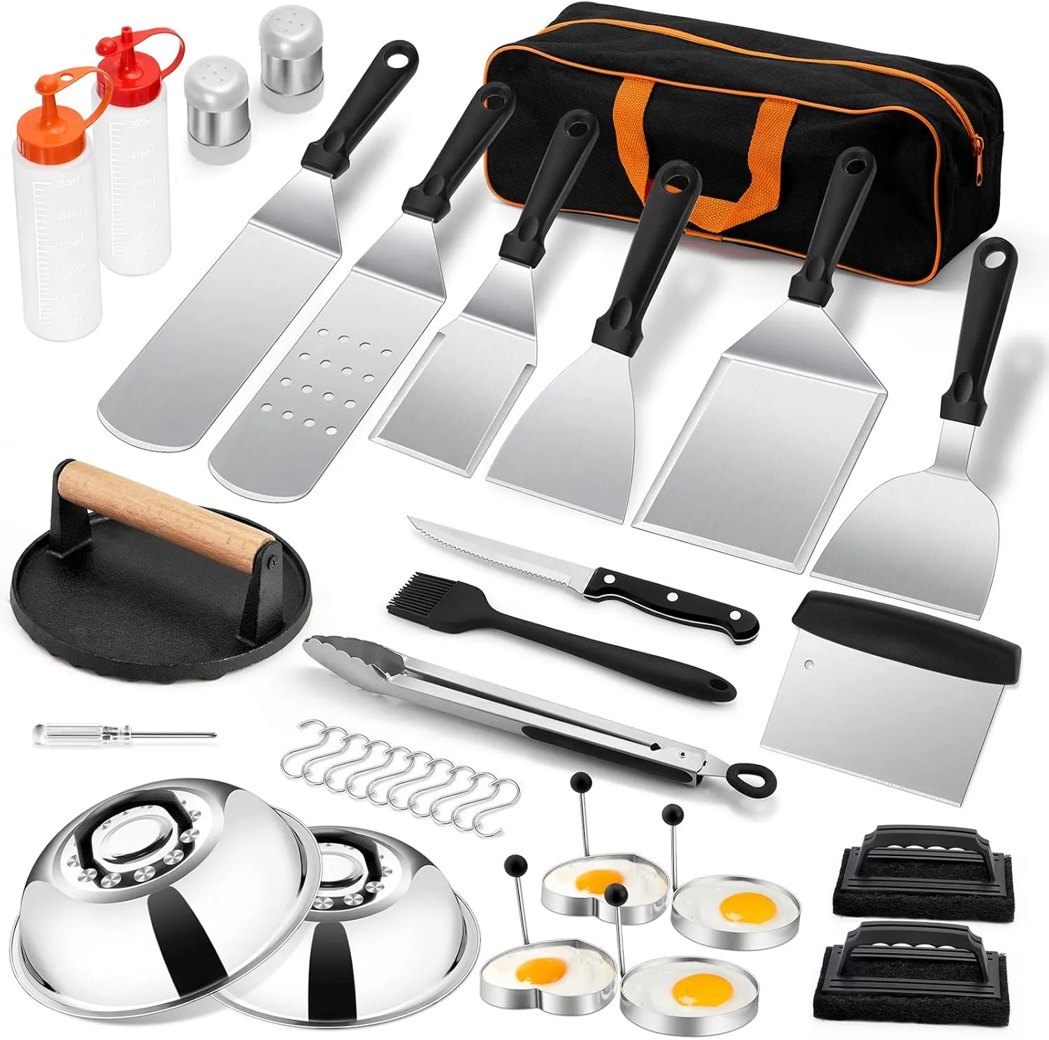 35PCS Griddle Accessories Kit, Leonyo Flat Top Grill Accessories, Grill Tools with Griddle Spatulas Smash Burger Press, Basting Cover, Scraper for Outdoor BBQ, Professional Gift for Men & Women