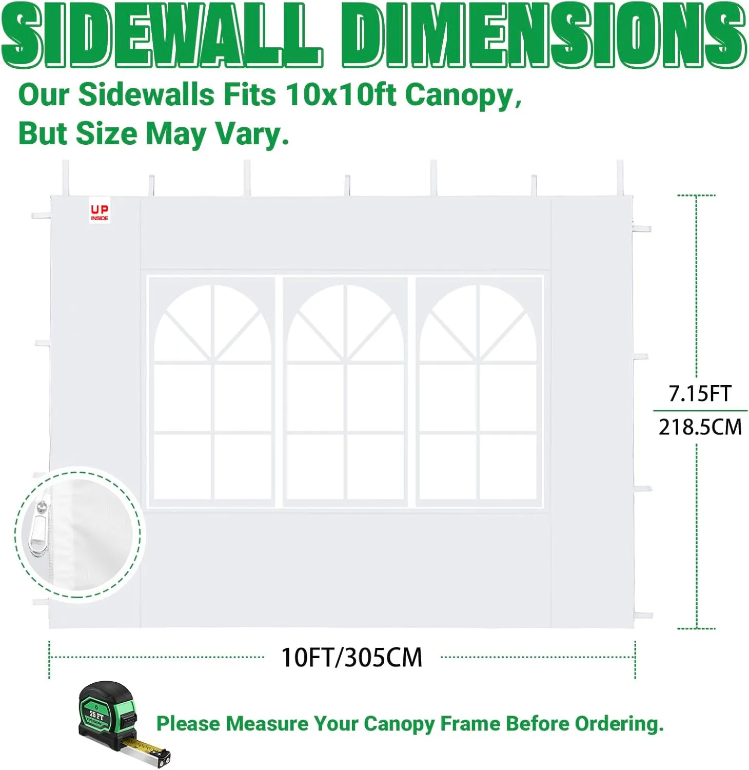 3Pcs Instant Canopy Tent Sidewalls for 10x10 Pop-Up Canopy, Garden Gazebo, 210D Oxford Fabric Waterproof, White (Tent NOT Included)