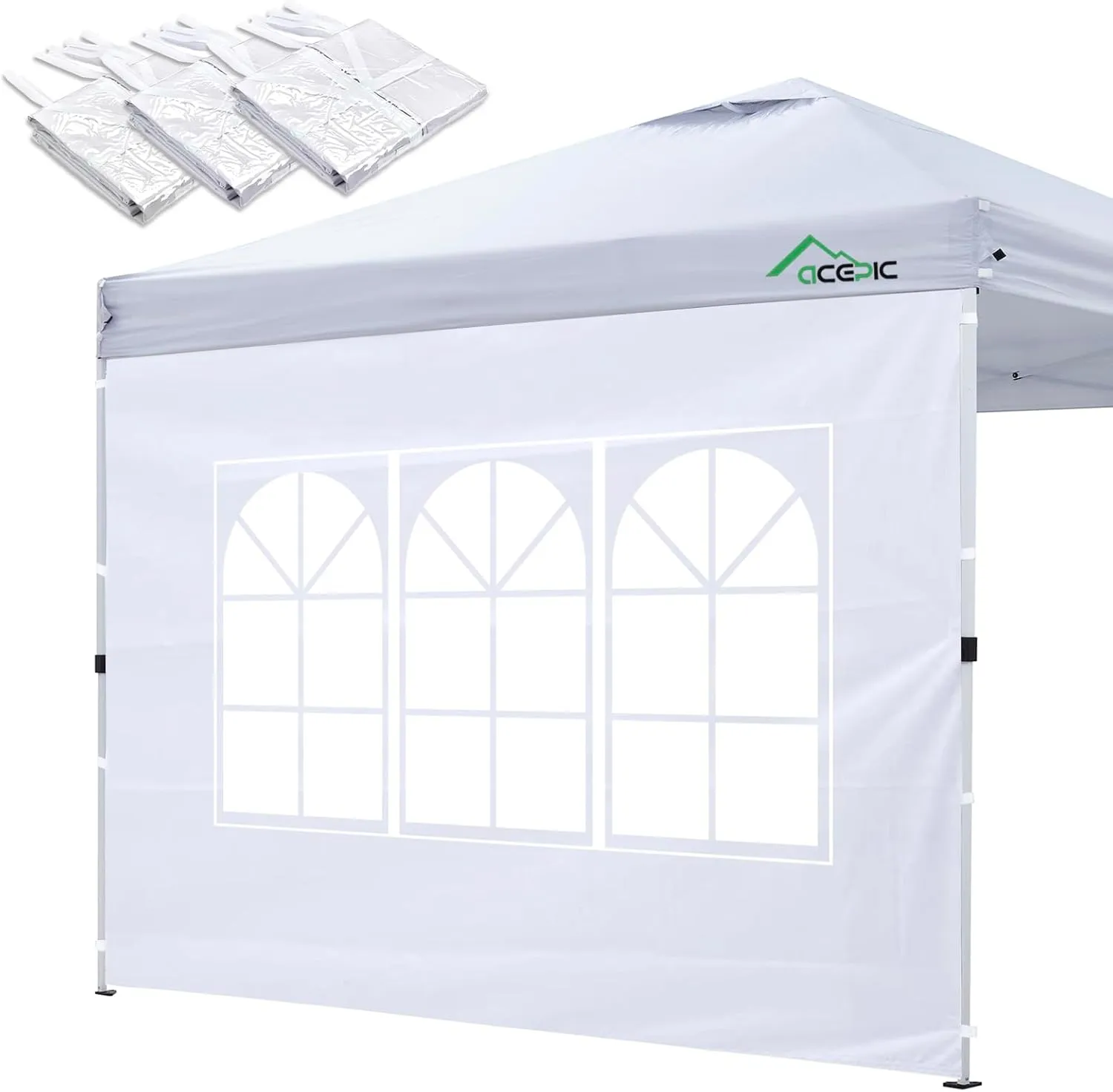 3Pcs Instant Canopy Tent Sidewalls for 10x10 Pop-Up Canopy, Garden Gazebo, 210D Oxford Fabric Waterproof, White (Tent NOT Included)